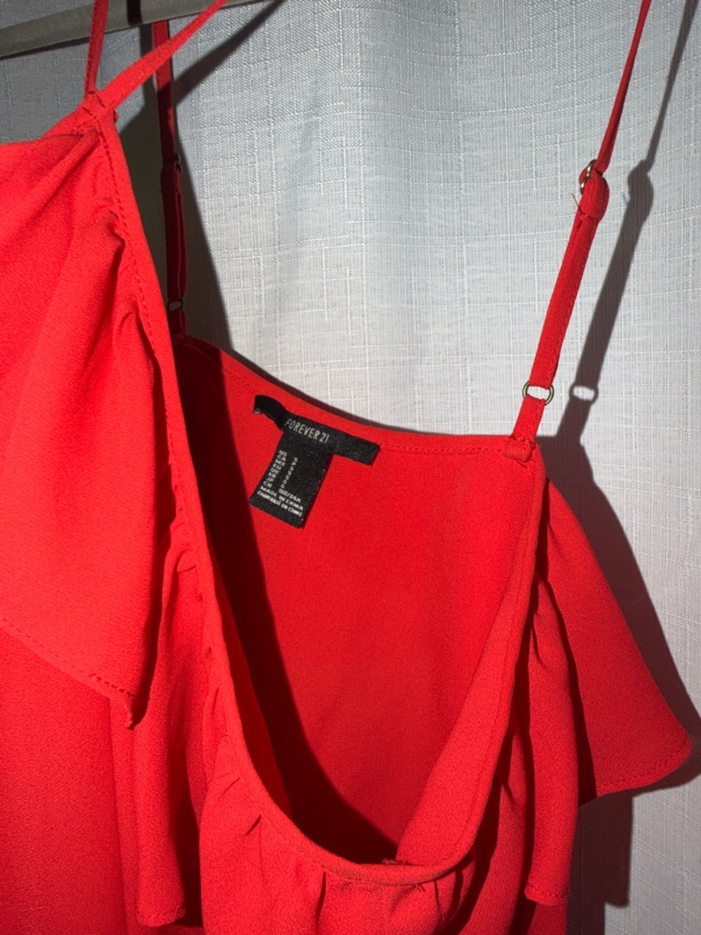 Red Ruffle Asymmetric Camisole - Picture 3 of 4